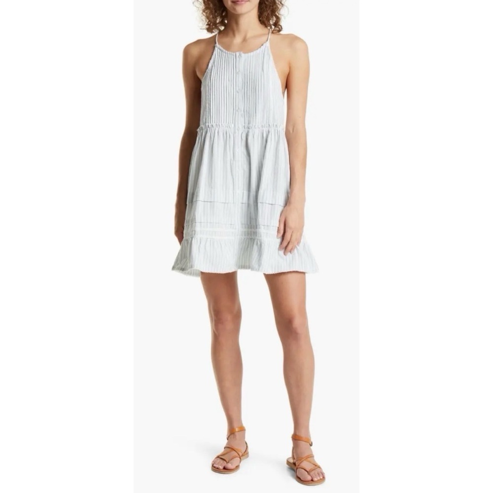 Free People Desert Days Stripe Mini Dress Light Blue